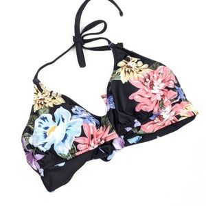 Kona Sol black bikini top with floral pattern